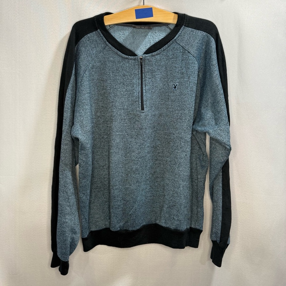 Playboy Quarter-Zip Pullover Sweatshirt – Gray/Black Men’s Large